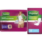 Depend Emici Külot Lohusa Pedi M- Medium - Orta Kadın (10 Lu) + Mesane Pedi Kadın Normal (12 Li) - Beyaz