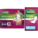 Depend Emici Külot Lohusa Pedi Medium Kadın, 10'lu + Mesane Pedi Kadın Normal, 12'li Paket