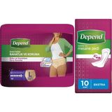 Depend L Large Büyük 10'lu Kadın Emici Külot Lohusa Pedi + Ekstra Kadın 10'lu Mesane Pedi