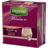 Depend M Beden Kadın Emici Külot 10 Lu Yumuşak Beyaz Renk Elastik Bel Bölgesi ile Rahat Kullanım