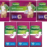 Depend Medium 10'lu Kadın Emici Külot Lohusa Pedi + 10'lu Ekstra Kadın 6'lı Set Mesane Pedi