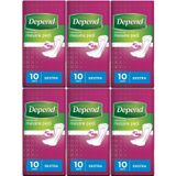 Depend Mesane Pedi Kadın Ekstra, 10'lu 6 Paket (60 Adet)