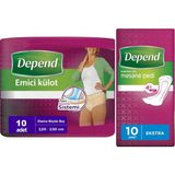 Depend XL Extra Büyük 10 Adet Kadın Emici Külot Lohusa Pedi + Ekstra 10'lu Kadın Mesane Pedi