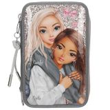 Depesche 13315 TOPModel My BFF - Gri ve Pembe Renkte Doldurulmuş 3 Bölmeli Kalem Kutusu, Model Desenli ve Parıltılı, Renkli Kalemler, Makas, Cetvel vb. İçeren Kalem Kutusu