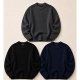 Depo Export Erkek 3'lü Bisiklet Yaka Oversize Triko Kazak Yumuşak Örme Kazak - Füme - Siyah - Lacivert - XL