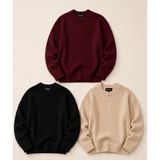 Depo Export Erkek 3'lü Bisiklet Yaka Oversize Triko Kazak Yumuşak Örme Kazak - Siyah – Bordo – Bej - L - XL