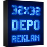 Depo Tabela Reklam Mavi Kayan Yazı LED Tabela 32 x 32 cm Çift Taraflı