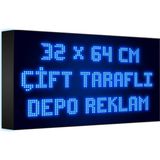 Depo Tabela Reklam Mavi Kayan Yazı LED Tabela 32 x 64 cm Çift Taraflı