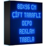 Depo Tabela Reklam Mavi Kayan Yazı LED Tabela 80 x 96 cm Çift Taraflı