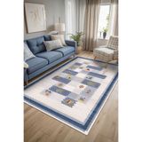 Depoba Nera Kilim Desen Şönil Kaymaz Doğal Pamuk Tabanlı Yıkanabilir Antibakteriyel Çevre Dostu Salon Halısı 100x150
