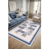 Depoba Nera Kilim Desen Şönil Kaymaz Doğal Pamuk Tabanlı Yıkanabilir Antibakteriyel Çevre Dostu Salon Halısı 120x180