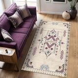 Depoba Plum Kadife Kaymaz Pamuk Tabanlı Yıkanabilir Antibakteriyel Salon Halısı (100x150, Kilim Desenli)