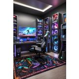 Depoba Rever Şönil Oyuncu Odası Halısı Kaymaz Pamuk Tabanlı Yıkanabilir Antibakteriyel Gamer, Gaming Halısı 120x180