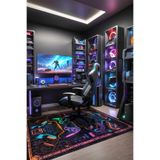 Depoba Rever Şönil Oyuncu Odası Halısı Kaymaz Pamuk Tabanlı Yıkanabilir Antibakteriyel Gamer, Gaming Halısı 200x250