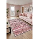 Depoba Sanes Kilim Desen Şönil Kaymaz Doğal Pamuk Tabanlı Yıkanabilir Antibakteriyel Çevre Dostu Salon Halısı 100x150