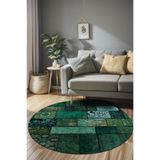 Depoba Veola Patchwork Şönil Kaymaz Doğal Pamuk Tabanlı Yıkanabilir Antibakteriyel Çevre Dostu Yuvarlak Halı 140x140