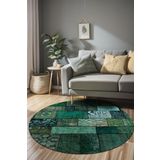 Depoba Veola Patchwork Şönil Kaymaz Doğal Pamuk Tabanlı Yıkanabilir Antibakteriyel Çevre Dostu Yuvarlak Halı 200x200