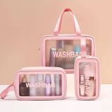 Depokon Seyahat Makyaj Çantası Washbag Taşınabilir Pvc Su Geçirmez 3'lü Çanta Seti Pembe - Açık Pembe
