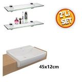 Depolife 2'Li Cam Etejer Raf Seti 45x12cm Montajlı Etajer Banyo Lavabo üstü Şeffaf
