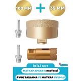 Depolife 35 mm + 100 mm Granit Mermer Seramik Beton Taş Delme Panç Spiral Avuç Taşlama Matkap Uyumlu M14 Aparat