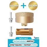 Depolife 35mm + 100mm Granit Mermer Seramik Beton Taş Delme Panç Spiral Avuç Taşlama Matkap Uyumlu M14 Aparat