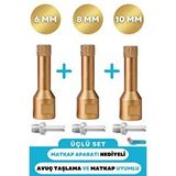 Depolife 6mm + 8mm + 10mm Granit Mermer Seramik Beton Taş Delme Panç Spiral Taşlama Matkap Uyumlu M14 Aparat