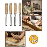 Depolife Ahşap Keski Seti 4lü Iskarpela Keskin Vanadiyum çelik Ahşap oyma Alet Takımı Ahşap Saplı Ergonomik Krem