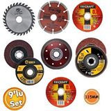 Depolife Ahşap Metal Mermer Granit Seramik Kesici Disk Seti Kesme Zımparalama 9lu Daire Disk Bıçak Takımı 115mm