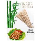 Depolife Bambu Çöp Şiş 200 Lü Mangal Gril Barbekü Izgara Için Tek Kullanımlık Ahşap Bambudan Çubuk Şiş