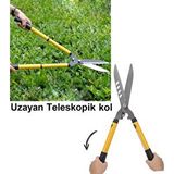 Depolife Çim Çit Makası Teleskopik uzayan Kollu çit kesim makası çalı ince dal kesme ve budama makası çimen budama Gri