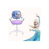 Depolife Çocuk Odası Ders Çalışma Ofis Koltuğu Öğrenci Sandalyesi Frozen Desenli Lila Beyaz Tekerlekli Krem