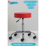 Depolife Döner Ofis Kasiyer Taburesi Tekerlekli Deri Döşeme Oturak Eczane Laboratuvar Büro Çalışma Koltuğu, kırmızık