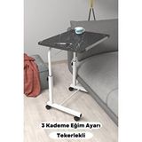 Depolife Eğim Yükseklik Ayarlı Laptop Sehpası Kahvaltı Ders Çalışma Bilgisayar Masası Metal Ayak Tekerlekli Ceviz