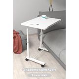 Depolife Eğim Yükseklik Ayarlı Laptop Sehpası Kahvaltı Ders Çalışma Bilgisayar Masası Metal Ayak Tekerlekli, tekerlekli-eğimli-beyaz-beyaz