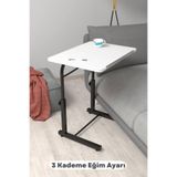 Depolife Eğim Yükseklik Ayarlı Laptop Sehpası Kahvaltı Ders Çalışma Bilgisayar Ofis Yemek Masası Metal Ayak, eğimli-beyaz-siyah