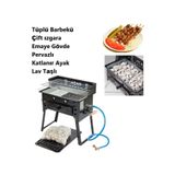 Depolife Emaye Pervazlı Tüplü Mangal Lav Taşlı lpg li Barbekü Çift ızgara Katlanır ayaklı 30x48cm