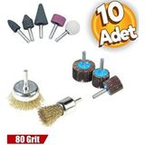 Depolife Matkap için zımpara taşı çelik tel fırça mop yaprak zımpara 10lu set zımparalama bileme pas temizle Gri