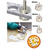 Depolife Mermer Granit Fayans Cam Yuvarlak Delme 33-48-50-55MM Matkap Uyumlu Elmaslı Boru Tipi 3lü Panc