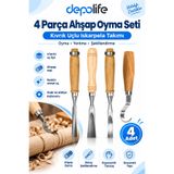 Depolife Oyma Setleri Iskarpela Seti Kıvrık uçlu Ahşap Oyma Takımları 4 Parça Carving chesel