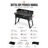 Depolife Pervazlı Emaye Mangal Battal Boy Barbekü Çift Kömürlü Izgara Portatif Katlanır Ayaklı 27x51cm