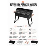 Depolife Pervazlı Emaye Mangal Büyük Boy Barbekü Çift Kömürlü Izgara Portatif Katlanır Ayaklı 27x44cm