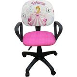 Depolife Tekerlekli Çalışma Koltuğu Pembe Kumaş Döşeme Sindirella Resimli Ergonomik Tasarım