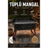 Depolife Tüplü Mangal 35x50 Katlanır Ayaklı Emaye Pervazlı cift ızgara Portatif Kamp Bahçe Piknik Mangalı Yanmaz Kömür Hediyeli