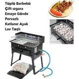 Depolife Tüplü Mangal Emaye gövdeli çift ızgara Pervazlı Barbekü Lpgli Grill Katlanır ayak