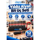 Depolife Yıldız Alyan Anahtar Seti Hex Bits uç takımı Manyetik uzatma Adaptörlü 12 Parçalı Torklu Set