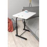 Depolife Yükseklik Ayarlı Laptop Sehpası Kahvaltı Ders Çalışma Bilgisayar Ofis Yemek Çocuk Masası Metal Ayak, beyaz-siyah-eğimsiz