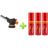 Depomega 1300 Derece Profesyonel Pürmüz Çakmak WS-509C Kafa Çakmak 3 Adet Flash Gaz Hediye - 15 cm - Siyah - Turuncu