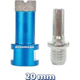 Depomega 20 mm Granit Mermer Seramik Delme Panç Spiral ve Matkap Için Aparatlı M14