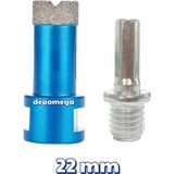Depomega 22 mm Granit Mermer Seramik Delme Panç Spiral ve Matkap Için Aparatlı M14