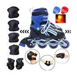 Depomiks Avm Işıklı Ayarlanabilir Alıştırma Pateni Unisex Mavi Tekerlekli Dizlik Dirseklik Koruyucu Set - 31 - 34